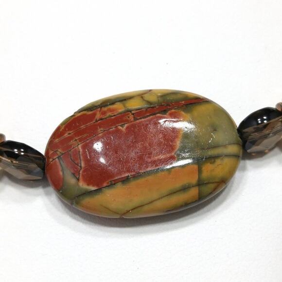 Gemstone Jasper Crystal Necklace, Matching Ear Wire Earrings, Earth Tones, 19 In - Picture 3 of 8